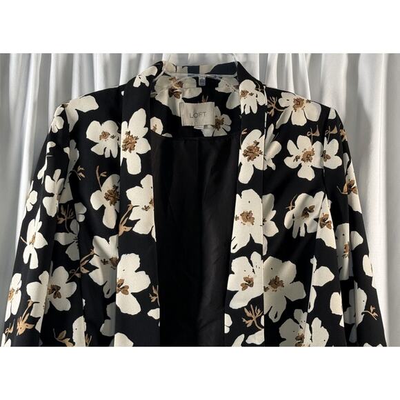 Ann Taylor Loft Floral Open Front Blazer, Black & Ivory, Sz: S, 78-26 - Picture 15 of 16